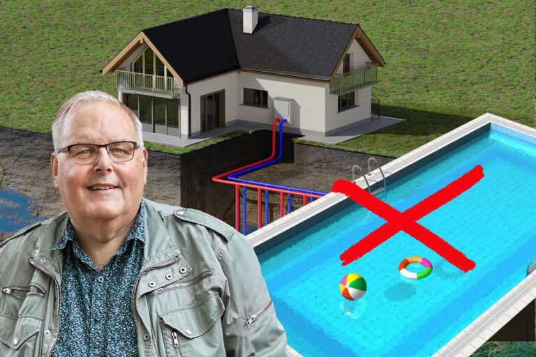 hus, bergvärme, pool, man