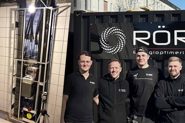 Gänget som jobbar med stambytet. Ffån vänster: Adam Thyrstedt, Magnus Johansson,(projektkedare) Linus Eriksson och Kim Welander. Foto: Privat